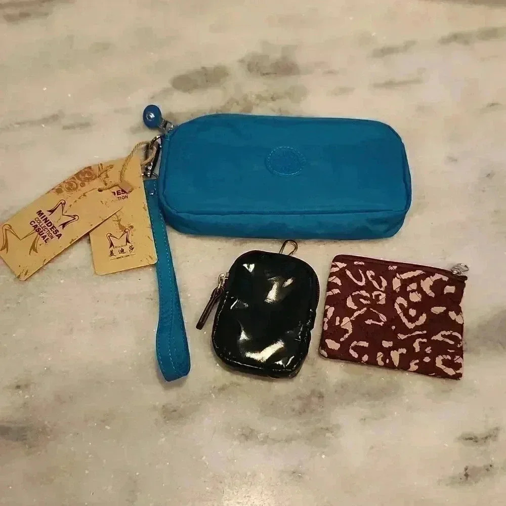 Blue new nylon wristlet wallet coin clutch water repellent